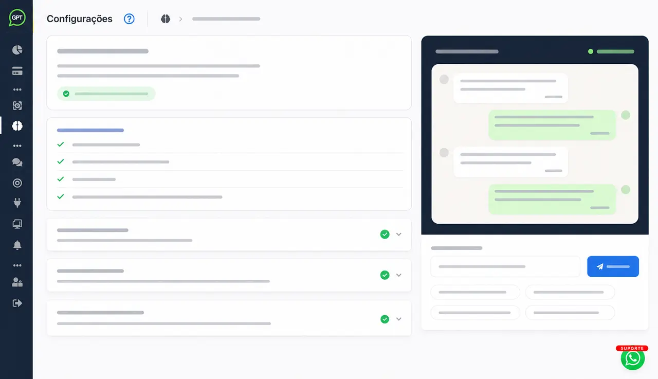 Serviceeinstellungen und KI-Nachrichten in Whatsplaid